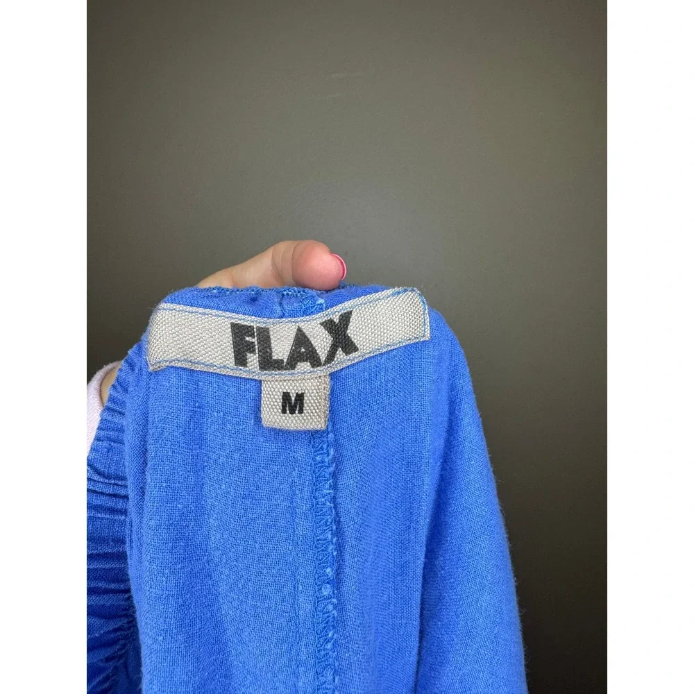 FLAX Royal Blue 100% Linen Cropped Capri Pants Elastic Waist Womens Medium